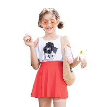 2021 summer Temperament melting young teen girl one piece children swimwear off shoulder cover up dress